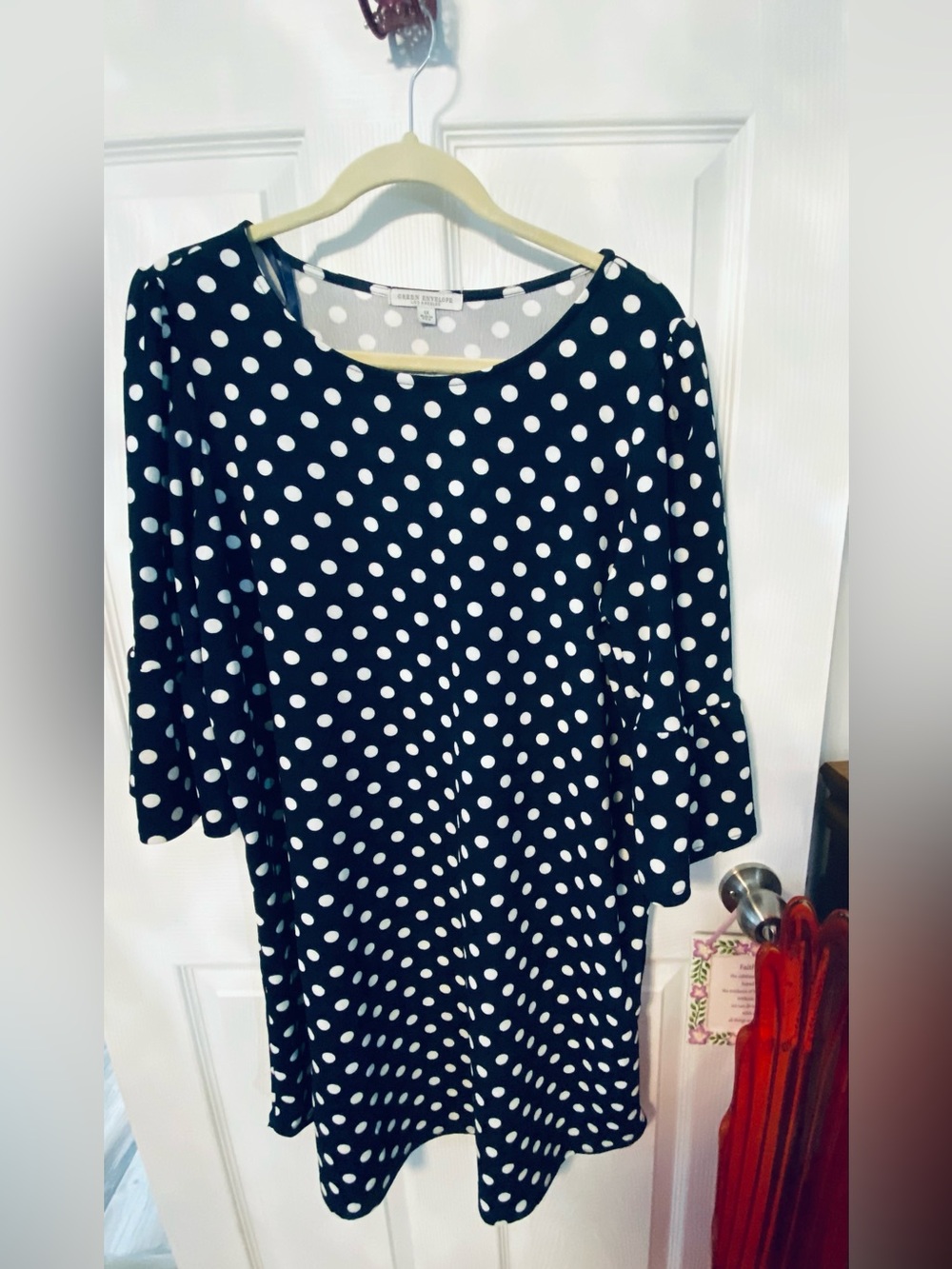Green Envelope Navy Blue Polka Dot Midi Dress